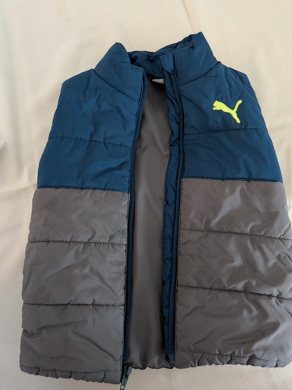 PUMA Kids' Navy & Gray Puffer Vest with Neon Logo